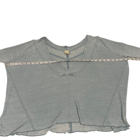 Free People We the Free Oceanview V-Neck Plunging Blue Thermal Top Size XS - Picture 7 of 8